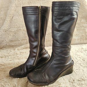 Fly London Vintage Tall Boots with Wedge Heel | Dark Brown | EU 39, Women's 8.5